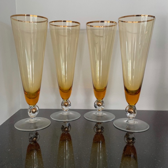 MCM 1960s Italian Handblown Ombre Pilsner Glasses With Gold Accents - Set of 4 - Picture 1 of 6